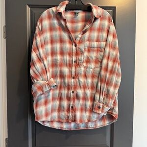 Wild Fable Plaid Button-Up Shirt - Red, Dusty Blue and White